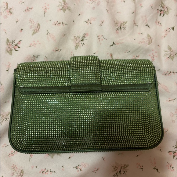 Green Crystal Rhinestone Embellished Crossbody Clutch Sparkly - Picture 7 of 11